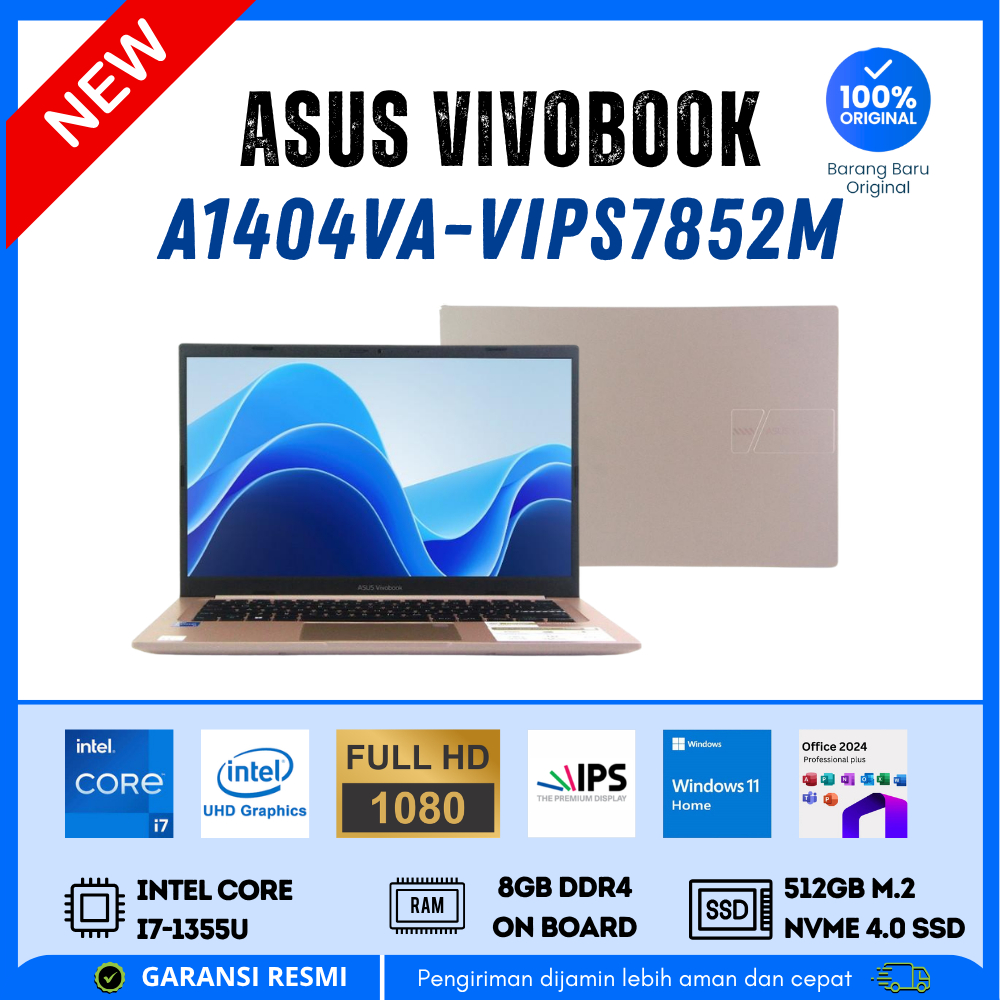 ASUS Vivobook A1404VA-VIPS7852M - Cocok Kantor Coding Editing - I7 Gen 13 - 8Gb Ram - 512Gb Ssd - 14