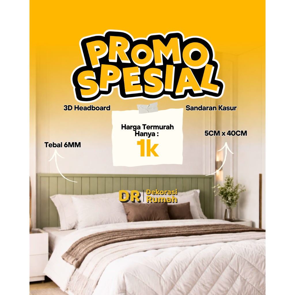 Wall Panel 3D Headboard Kasur Sandaran Tempat Tidur Springbed Tempel Dekorasi Rumah Ukuran 40CM