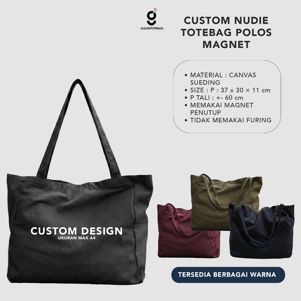 Custom Design dan Sablon Tote bag Polos Nudie Magnet Totebag