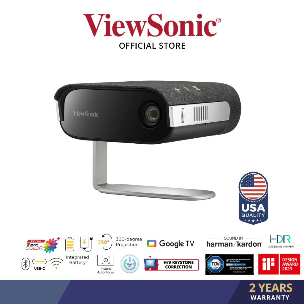 ViewSonic M1 MAX Google TV Portable Projector with Harman Kardon Speakers​​ Mini Home Projector