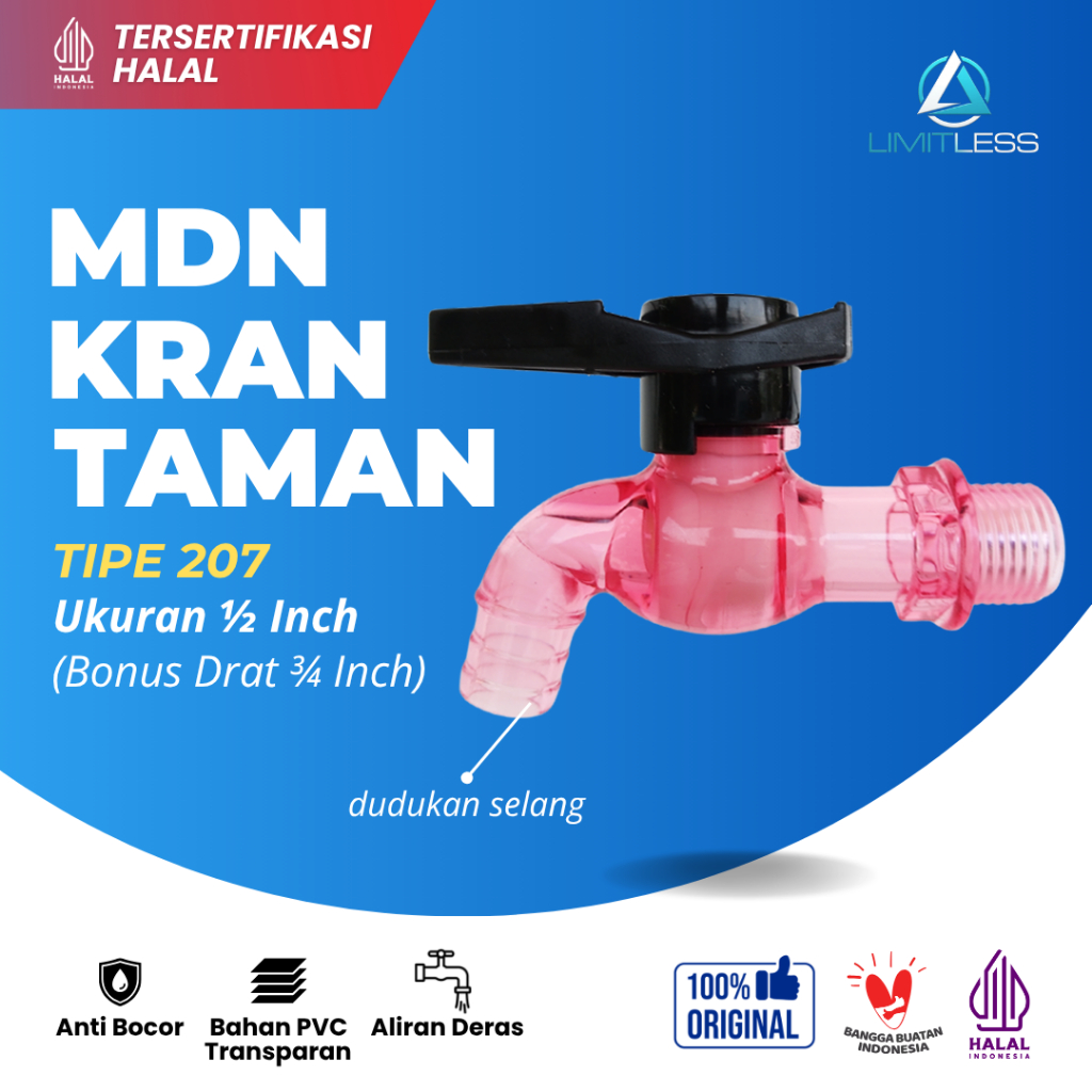 MDN Kran Air PVC Transparan Tipe 207 1/2" Bonus Drat 3/4"