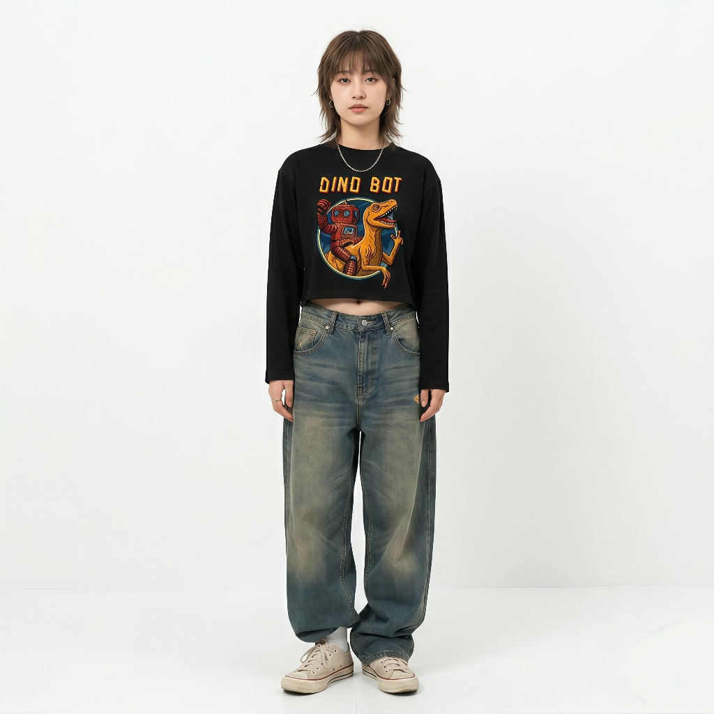 Troth Longsleeve Boxy Dino Bot black