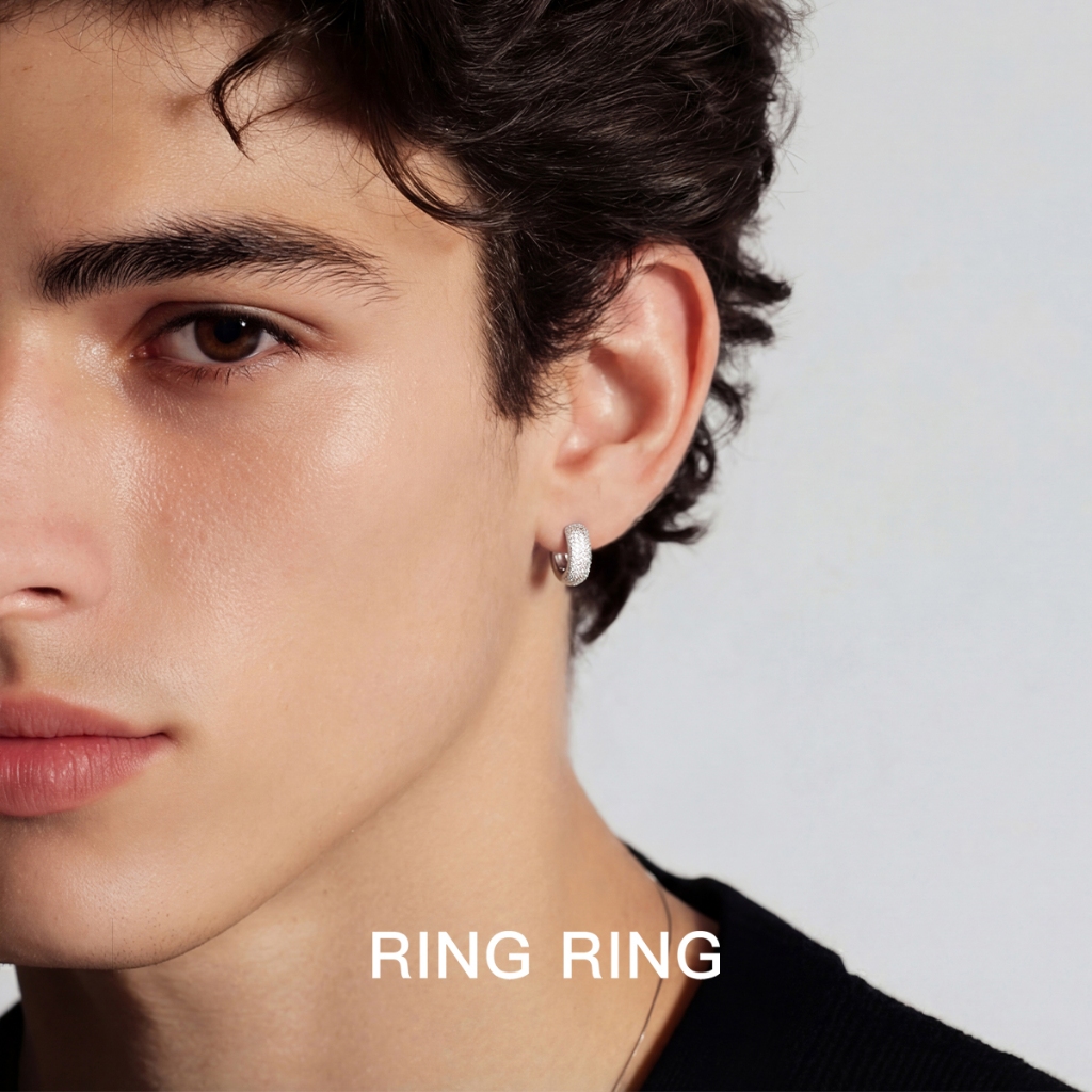 Anting Anting Titanium Lingkaran Berlian Emas Putih Pria Wanita Anti Karat Keren