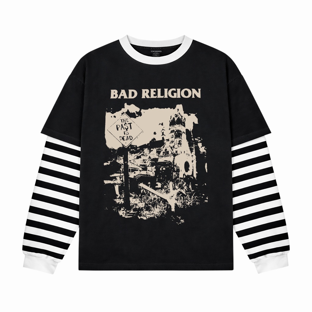 Zuro - T-shirt Double layer salur Rib Bad Religion Past long sleeve  kaos pria wanita