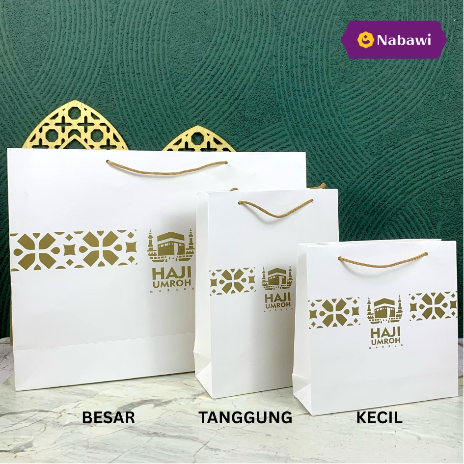 Paperbag Putih Souvenir Haji Umroh Gambar Ka'bah Kakbah Goodie Bag Tas Kemasan Oleh Oleh Haji Umroh