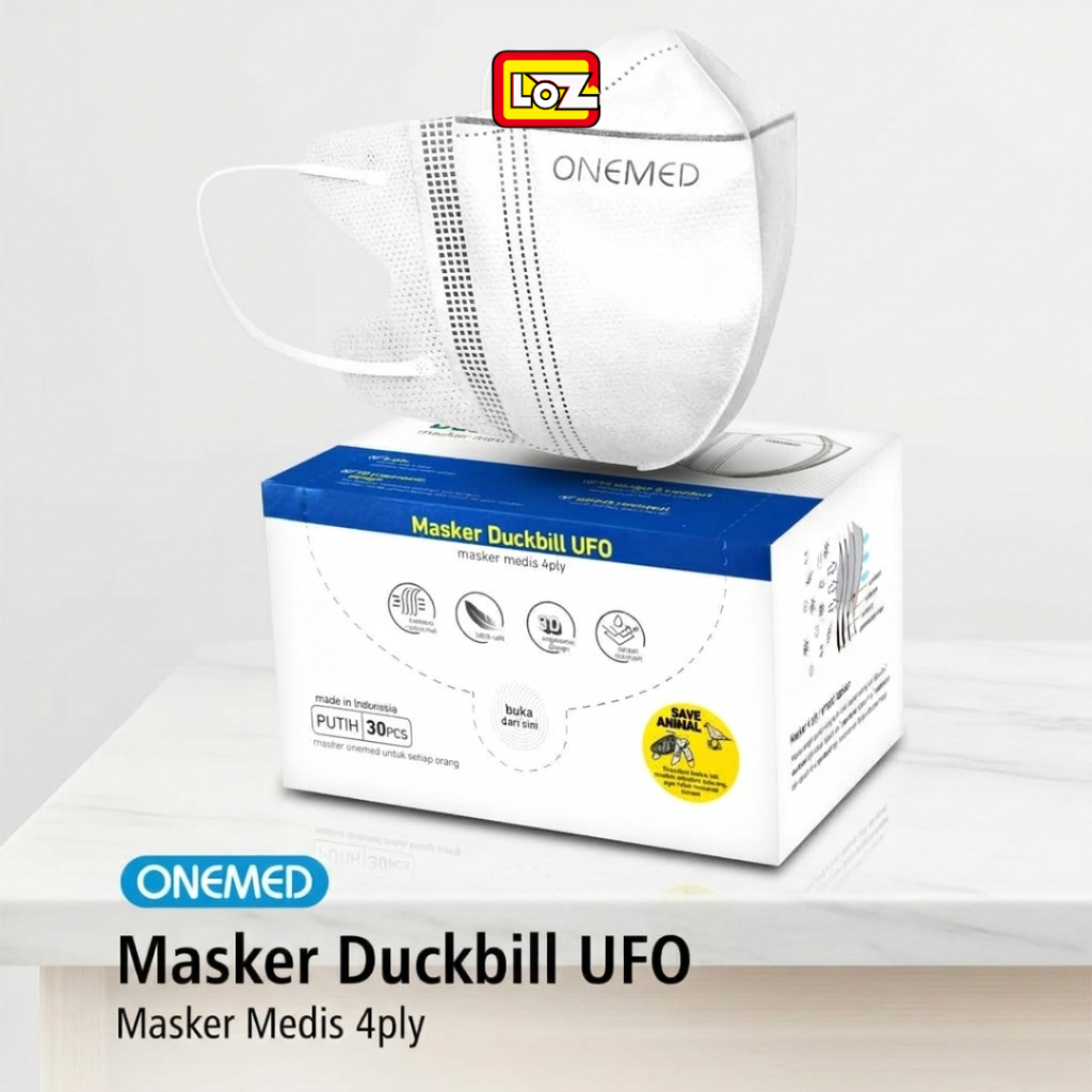 Masker Duckbill Putih ONEMED UFO Duckbill Medis Onemed 4ply Isi 30pcs