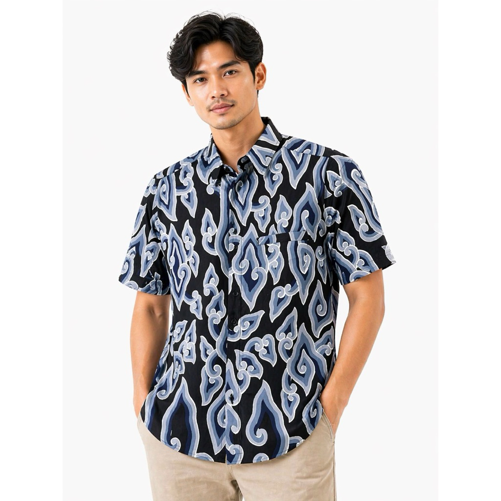 HEM Baju slimfit batik pria motif megamendung trusmi cirebonan