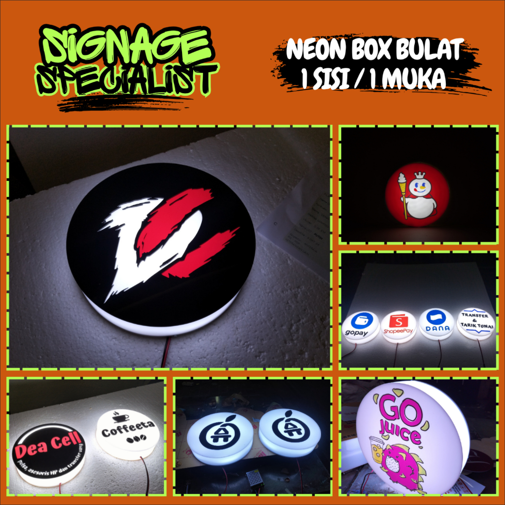 NEON BOX MINIMALIS SIGN BOX 20CM NYALA | NEON BOX ROUND HURUF TIMBUL DESIGN CUSTOM