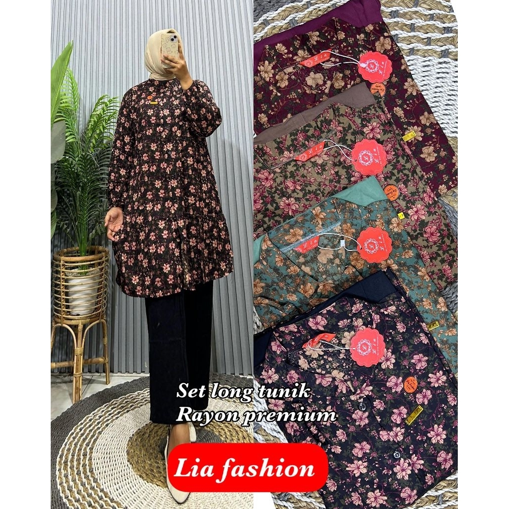 SETELAN TUNIK/SETLONG TUNIK RAYON KOMBINASI TWILL LIA FASHION