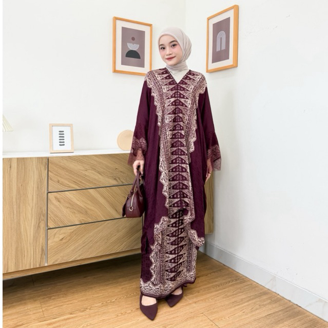 HANDMADE BATIK CAP TANGAN READY STOCK) VISCOSE Dahayu Kaftan Set Batik