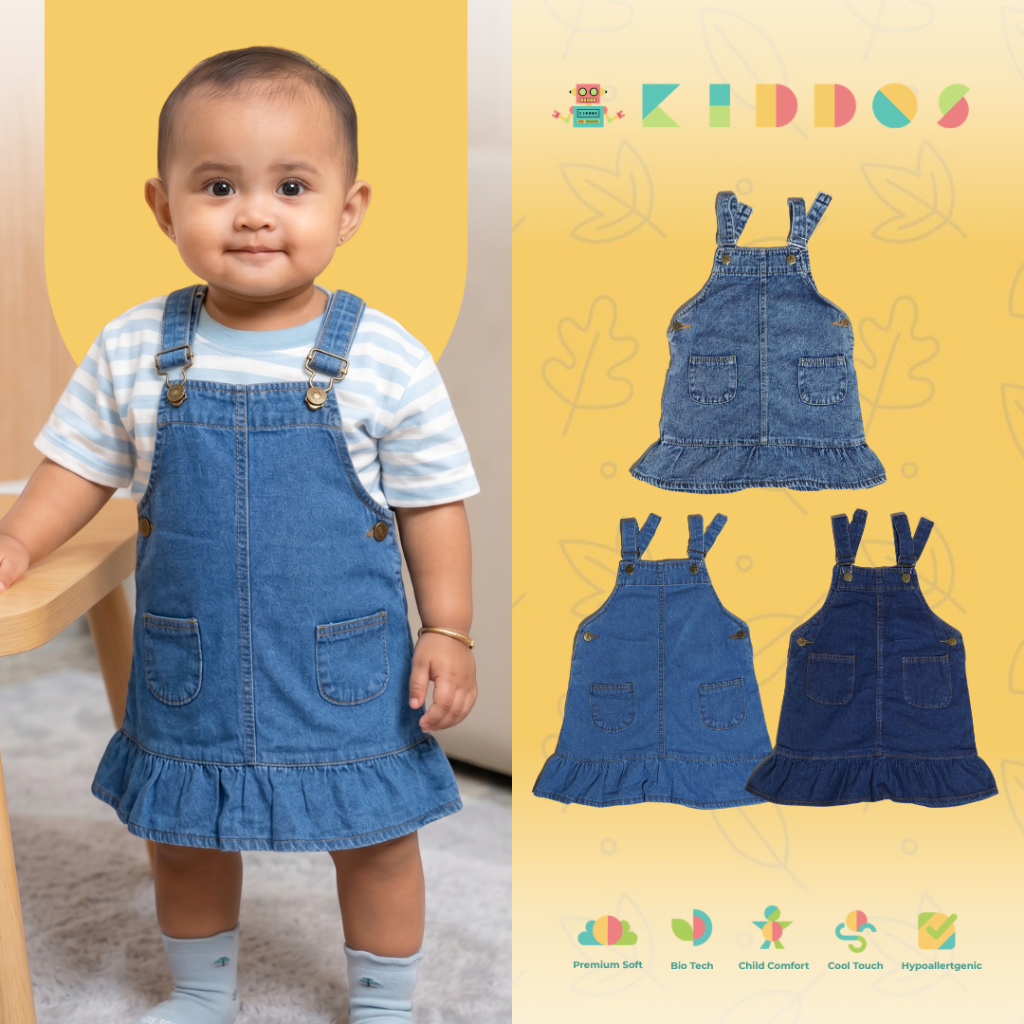 Overall Rok Anak Perempuan Jeans HANA 6 Bulan–4 Tahun Baju Kodok Rok Bayi | KIDDOS