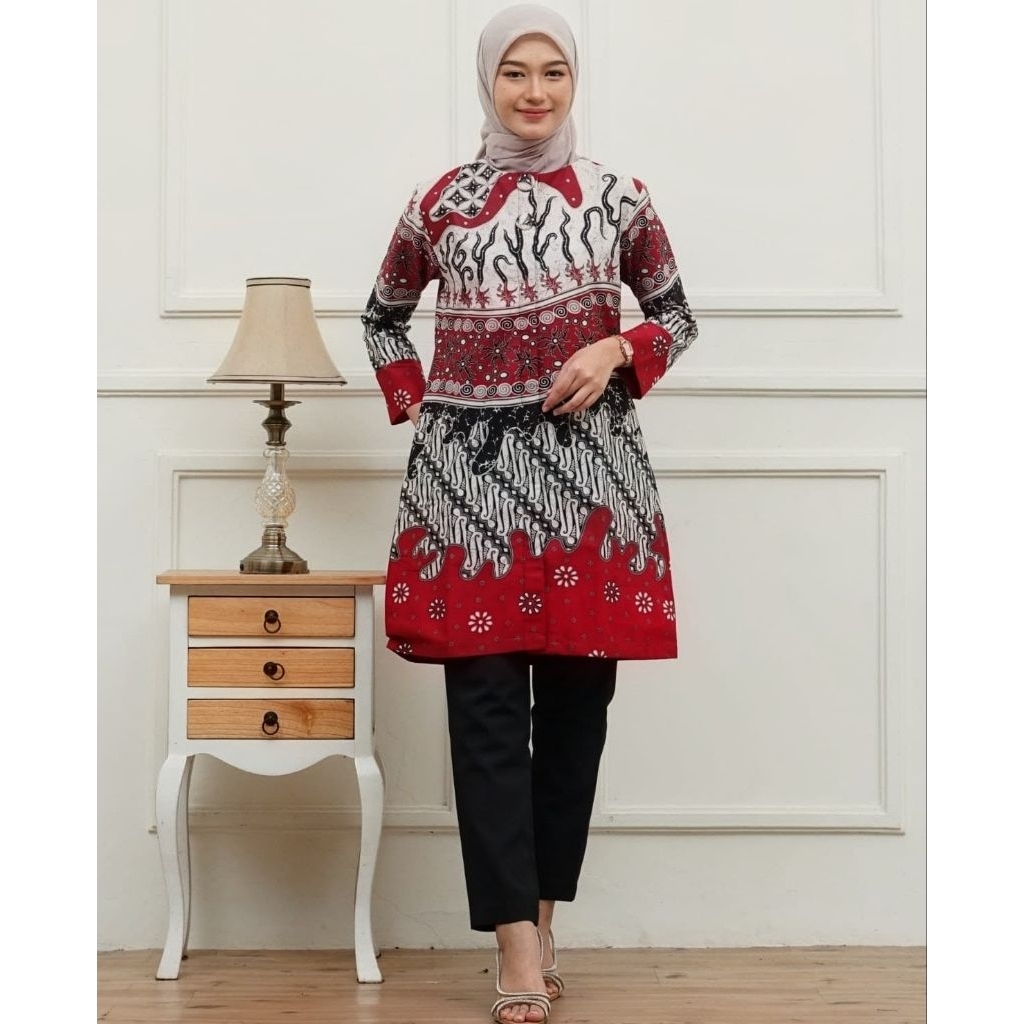 Batik Tunik Premium Berlapis Puring Trikot Batik Atasan Wanita Terbaru Full Katun
