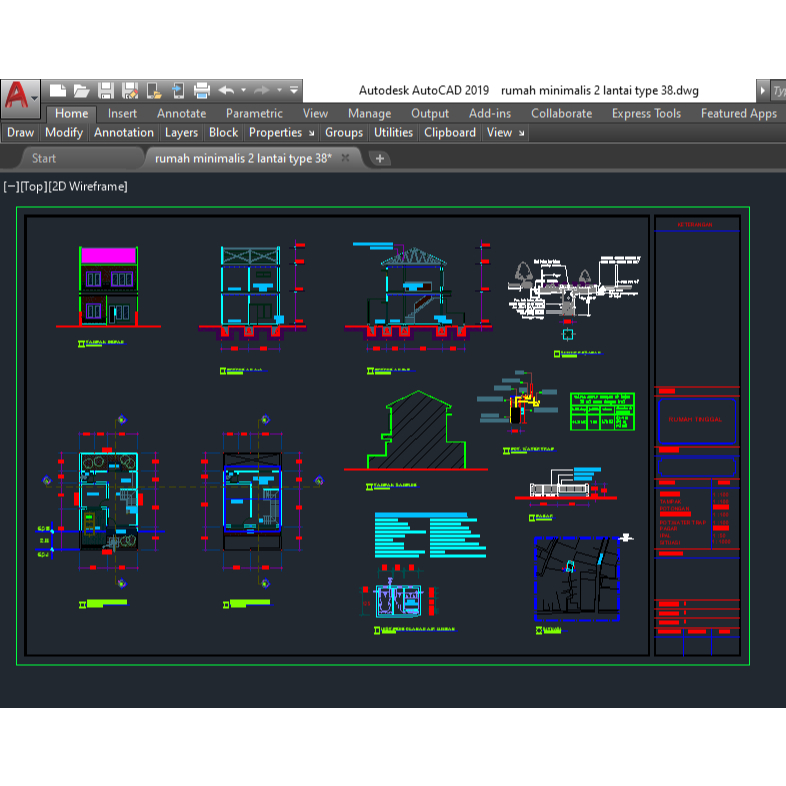Desain Rumah Minimalis 2 lantai Type 38 format dwg