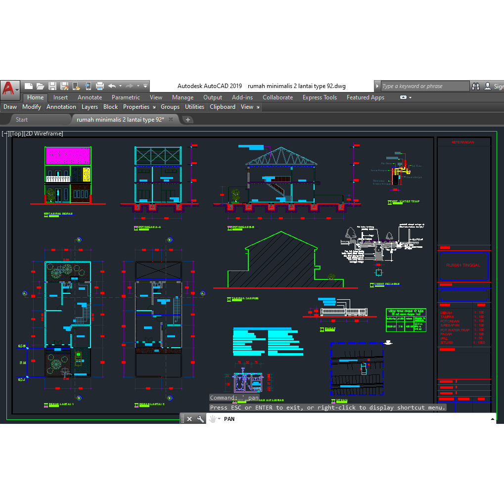 Desain Rumah Minimalis 2 lantai Type 92 format dwg