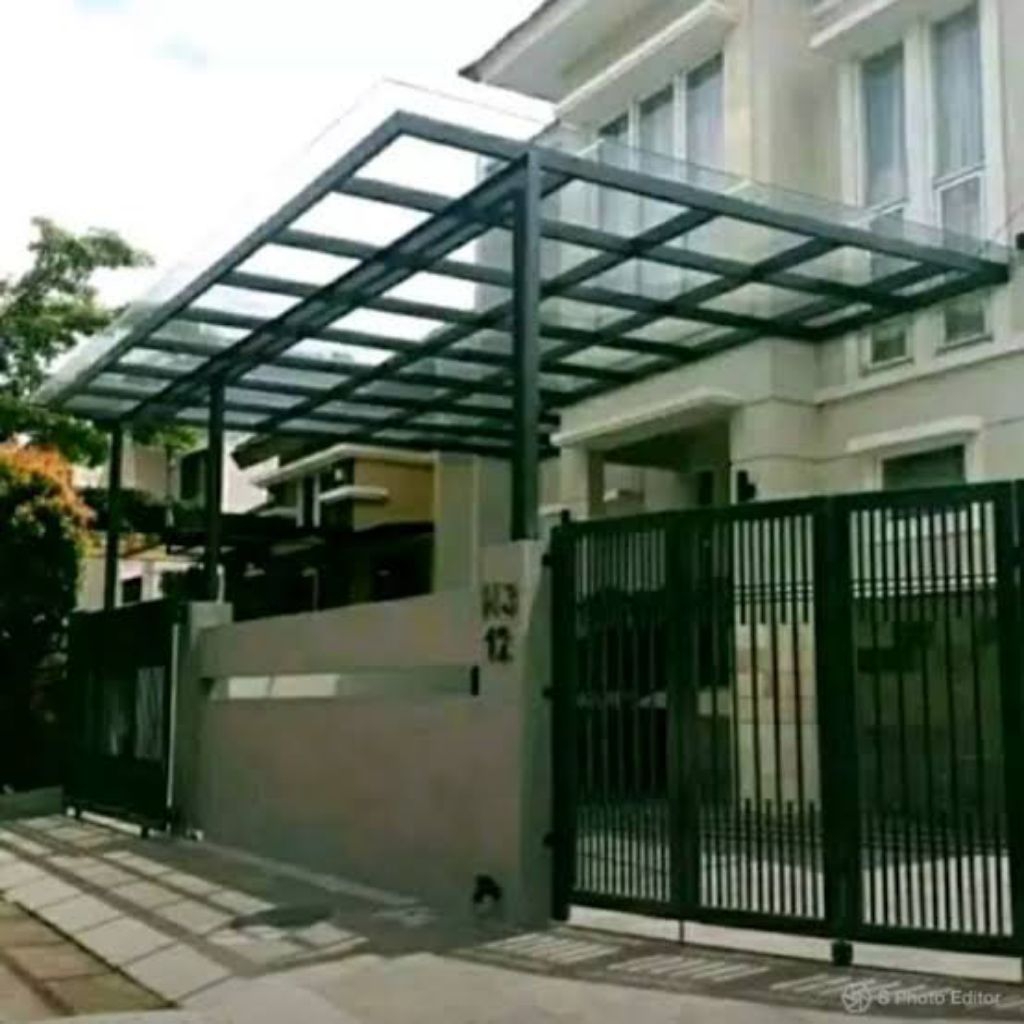 Kanopi Besi Atap Kaca tempred 10 mm