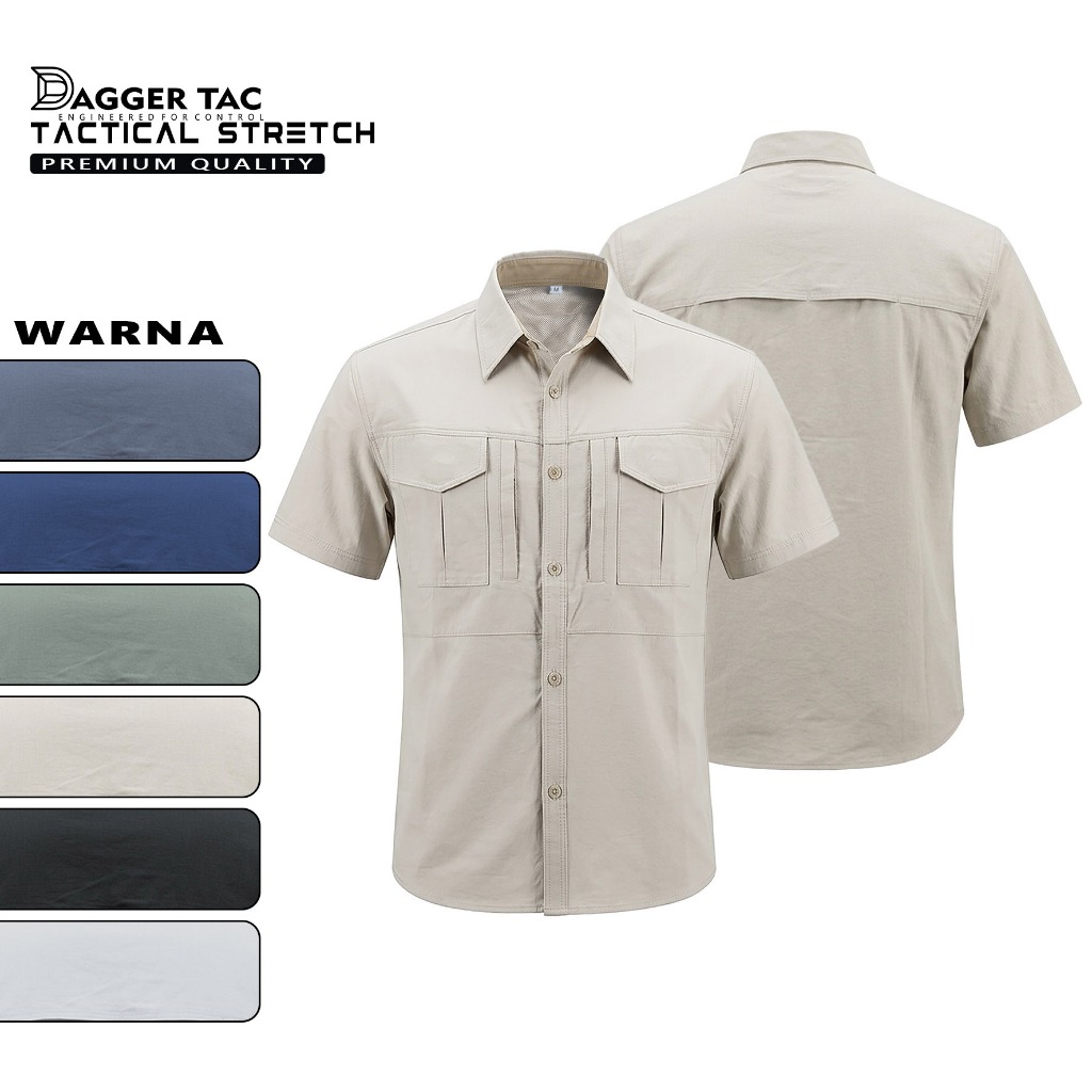Dagger Tac Tactical Stretch Kemeja Pendek Pria Premium, Banyak Warna, Bahan Elastis