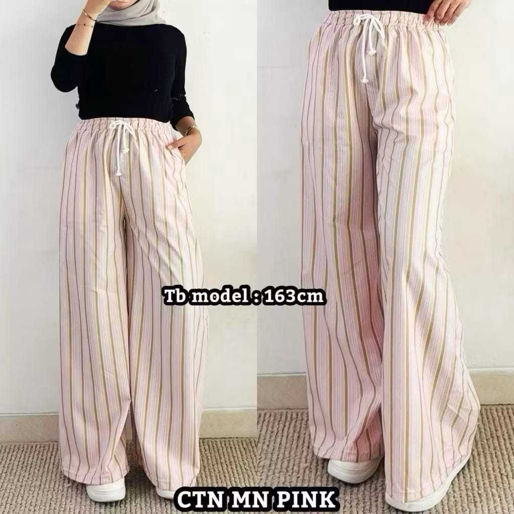 Celana Panjang Wanita Model Kulot Wispie Biru tripe pants - celana panjang wanita Baggy motif garis 