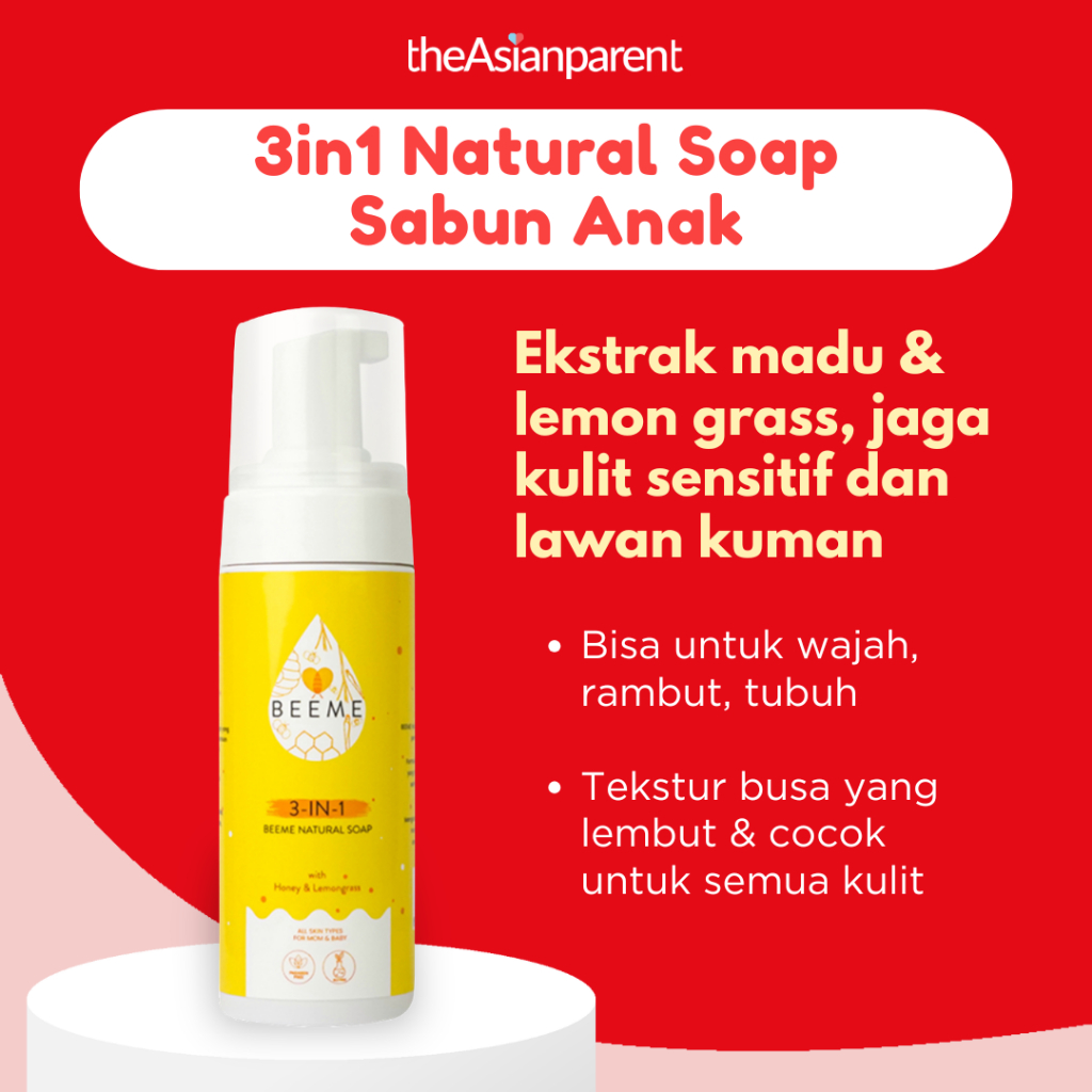 Beeme 3in1 Natural Soap Sabun Anak Ekstrak Madu Lemon Grass, Busa Lembut, Cocok Semua Kulit