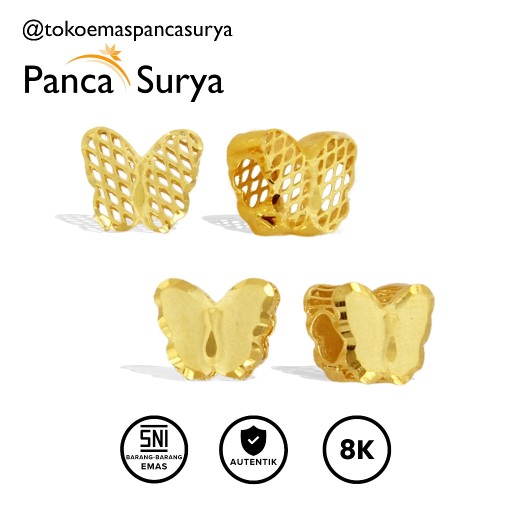 Mainan Liontin Charm Pandora Kupu Kupu Butterfly Emas 8K, MC0354 MC0353