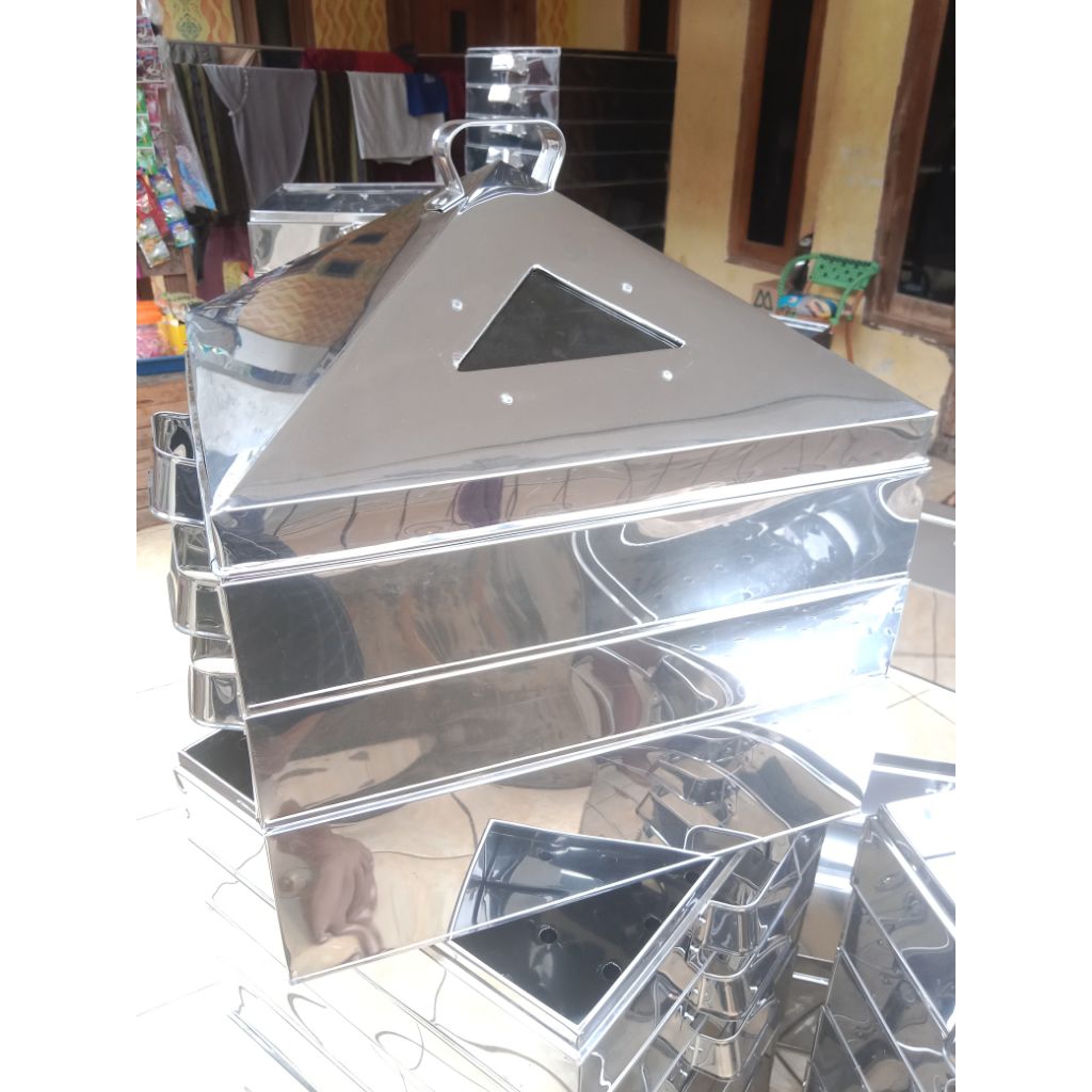 Klakat Kukusan Kotak Stainless 3 Susun, Serbaguna untuk Dimsum, Bakpao, dan Kue Kukus