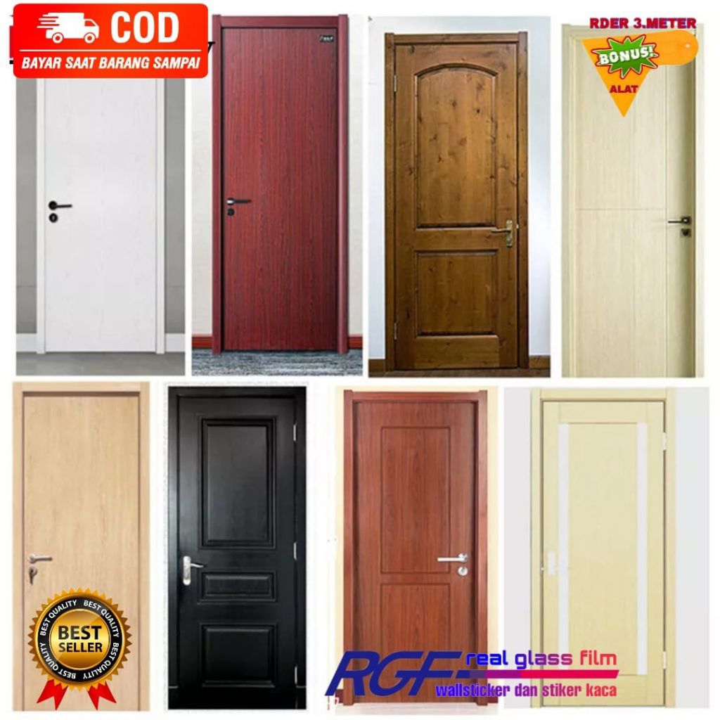 WALLPAPER STIKER PINTU COKLAT MOTIF KAYU SERAT JATI/WALLPAPER STIKER KAYU PVC INTERIOR PELAPIS TRIPL