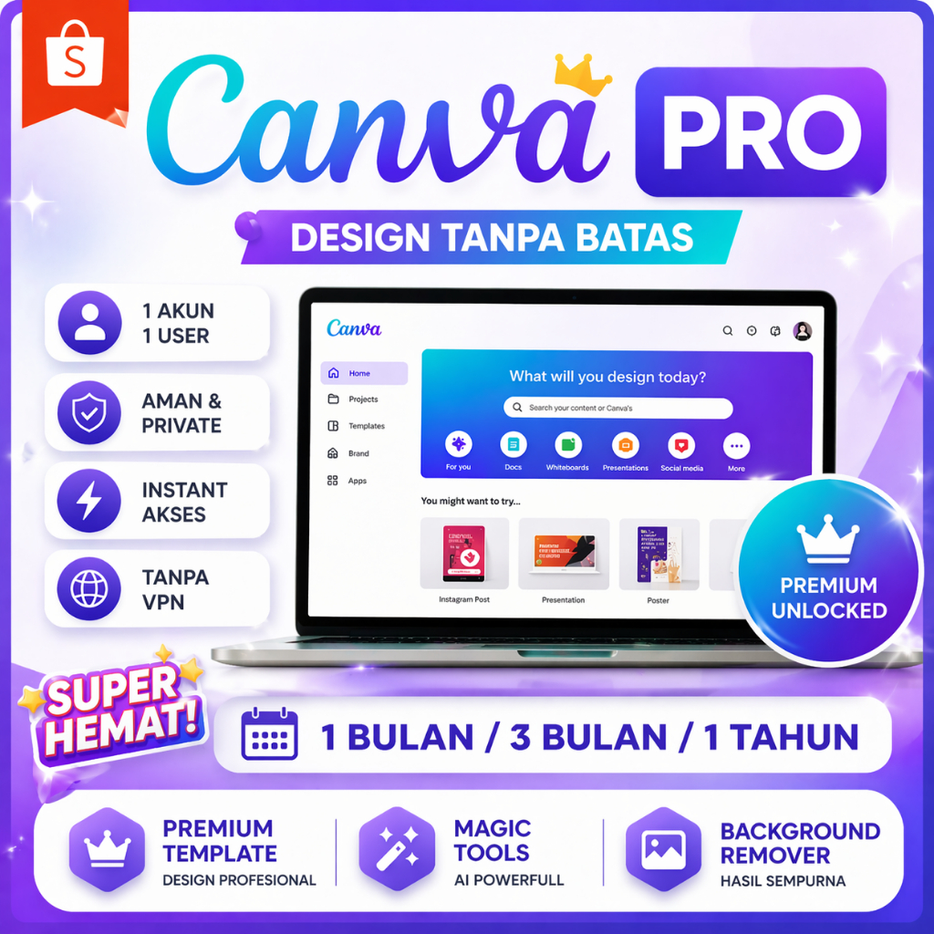 CANVA 1 TAHUN - TEMPLATE DESAIN, FOTO, VIDEO AI FULL AKSES