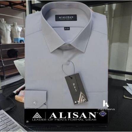 Kemeja Alisan Abu Muda Katun Toyobo Formal Polos Hitam Pria Lengan Panjang Slimfit