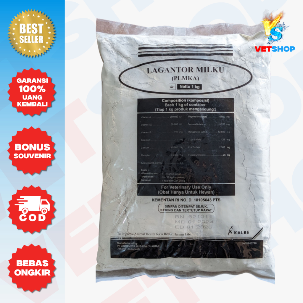 LAGANTOR MILKU 1kg Kalbe - Premix Sapi Perah Kambing Perah - VETSHOP