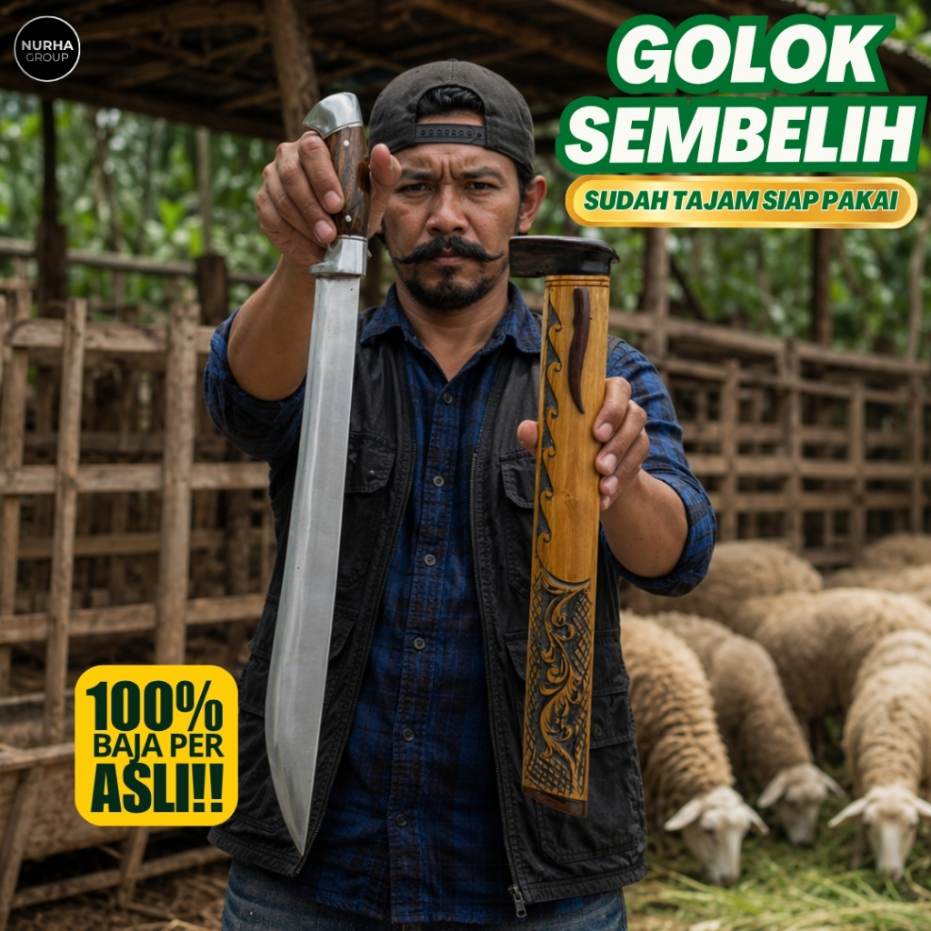 Golok Sembelih Pamoroan Ciwidey Ukir Premium Fulltank | Baja Per SUP9 Asli – Gagang Kayu Sonokeling