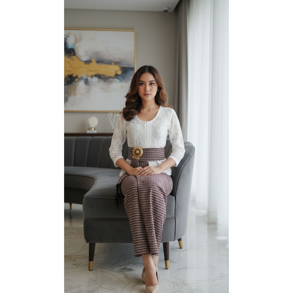 Brokat Katun Spesial Putih Tulang Motif Timbul
