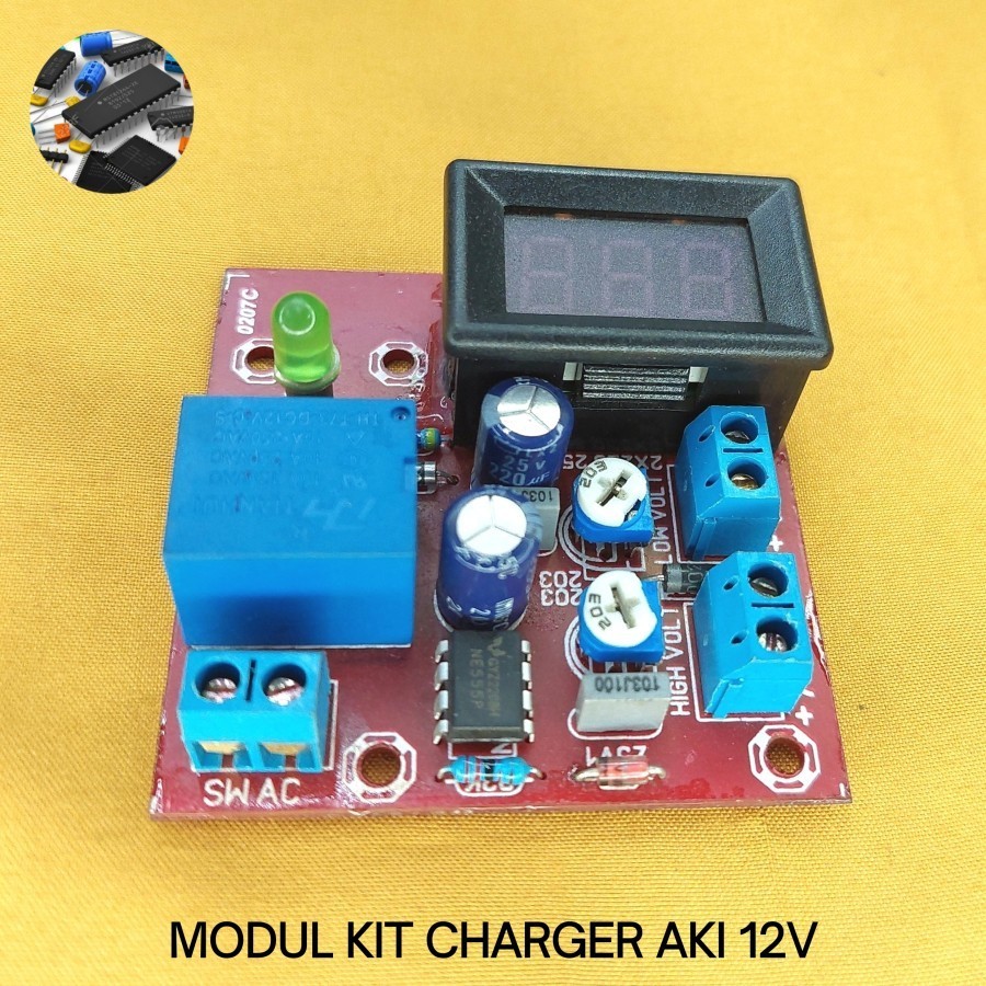 Kit / Modul Otomatis Charger Aki 12V + Voltmeter Digital