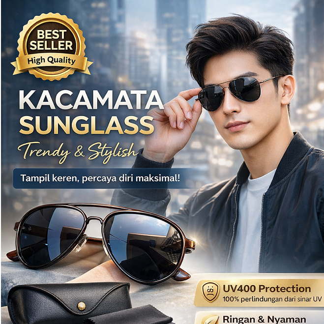 3002SG kaca mata sunglasses coklat vintage pria hitam kece keren fashion