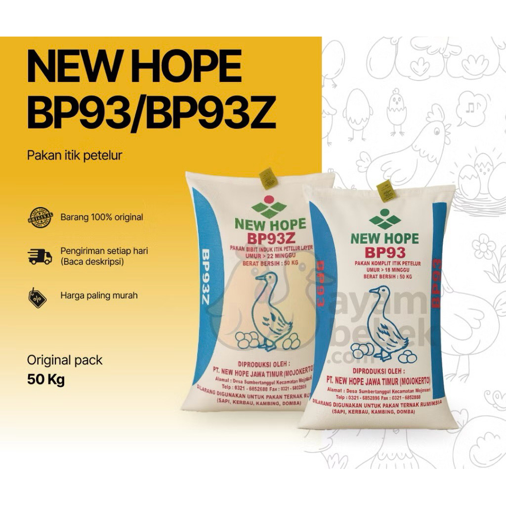 1 SAK 50 KG New Hope BP93 - Pakan Komplit Itik Petelur Masa Produksi (Umur > 18 Minggu) | Old Farm