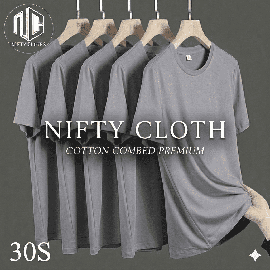 Niftycloth Kaos Polos Dewasa Lengan Pendek Abu Sedang