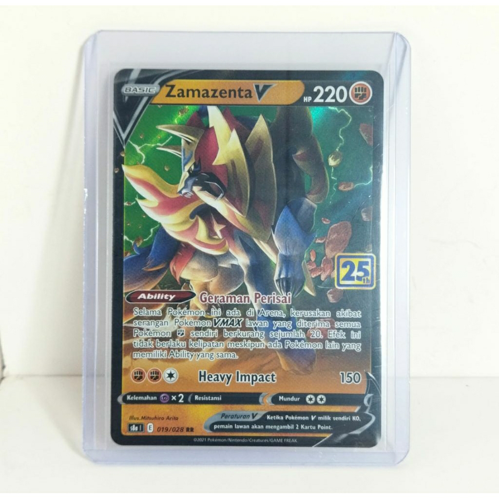 tcg kartu pokemon indonesia zamazenta v 25th anniversary hologram card no 019/028 s8a