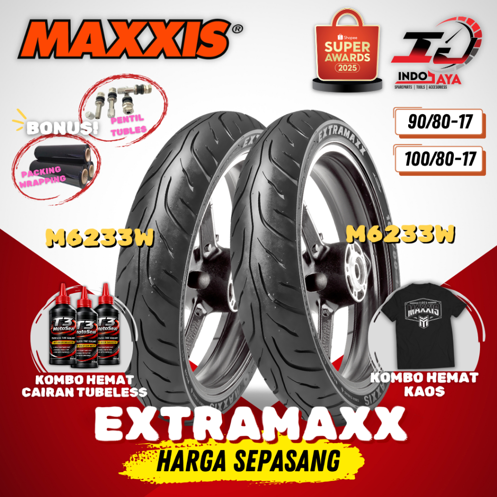 [PAKET MURAH SEPASANG] BAN MAXXIS EXTRAMAXX TUBELESS (90/80-17 & 100/80-17) M6233W / M6234W / M6233 
