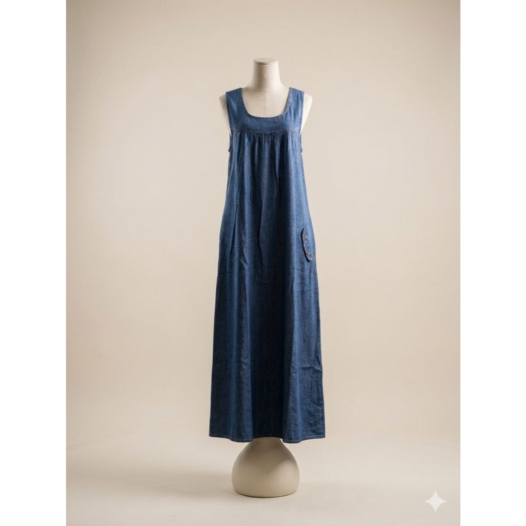 Dress Jeans - Gamis Soft Jeans - Denim Jeans Premium Motif - Dress Jeans Tanpa Lengan