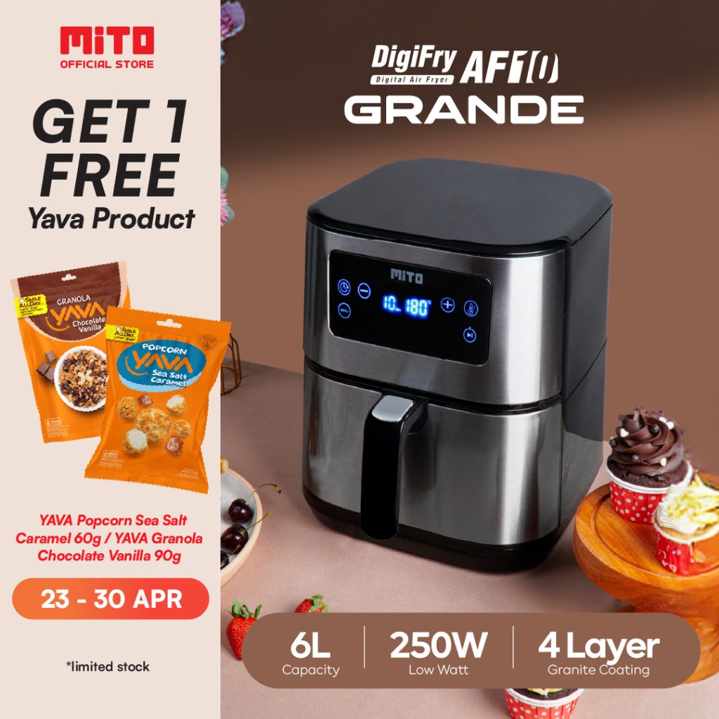 MITO Grande Air Fryer DigiFry AF10 Touch Screen Low Watt Mesin Penggoreng Tanpa Minyak 6L - Silver B