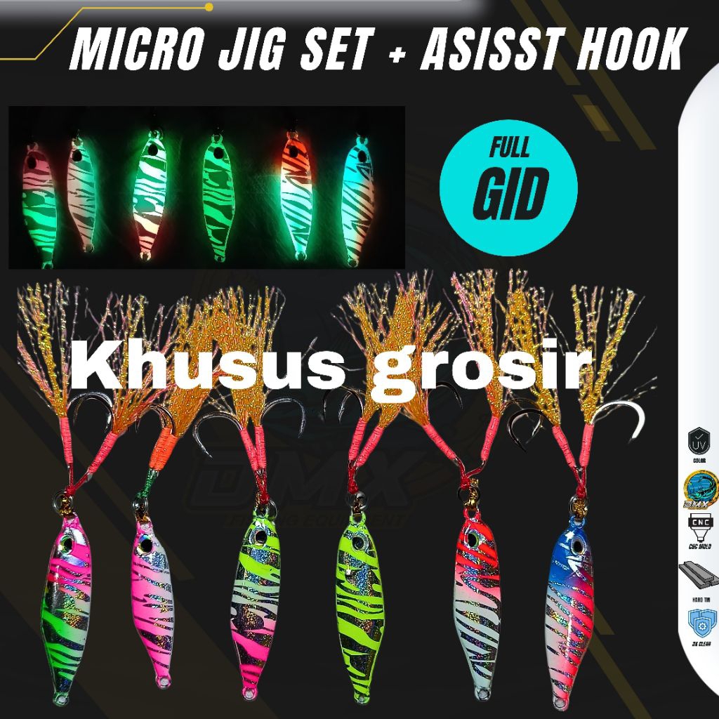 GROSIR Micro jig set assist hook full gid micro jig zebra micro jig 10gr 15gr 20gr micro jig umpan p