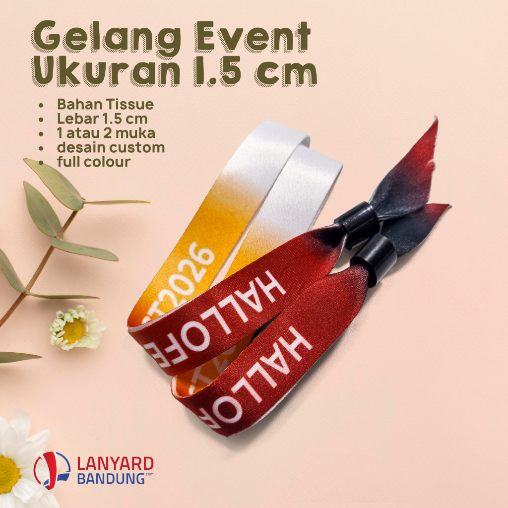 Gelang Lanyard Event Custom 1,5cm | Wristband Lanyard Lock | Tiket Konser Lanyard Custom