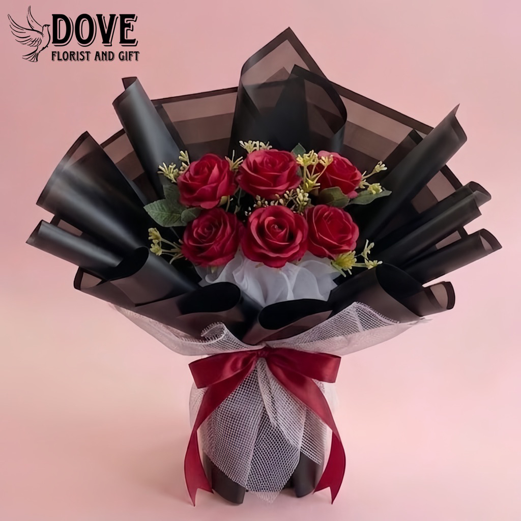 Bouqet Artifical Mawar Merah 6 tangkai / Buket Bunga Palsu