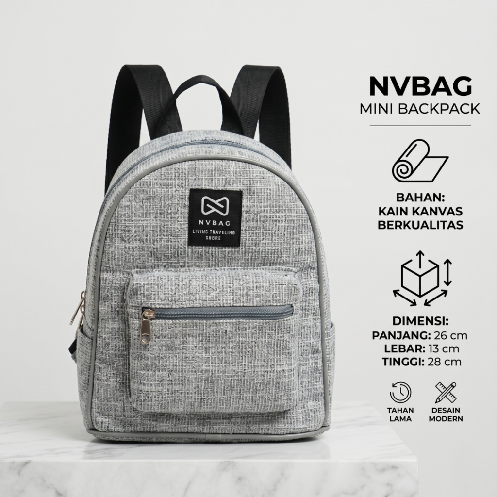 Backpack Mini Wanita Kanvas - Tas Ransel Cewek Kuat & Awet Model Casual Trendy OOTD Jalan-jalan
