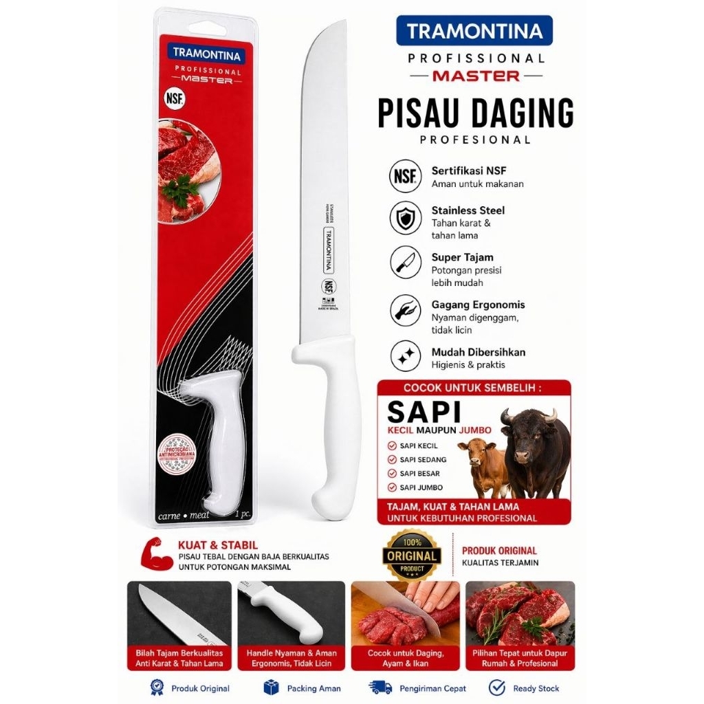 Pisau Brazil Tramontina Straight 12 Inch Professional Master - Pisau Sembelih Sapi Jumbo - Original 