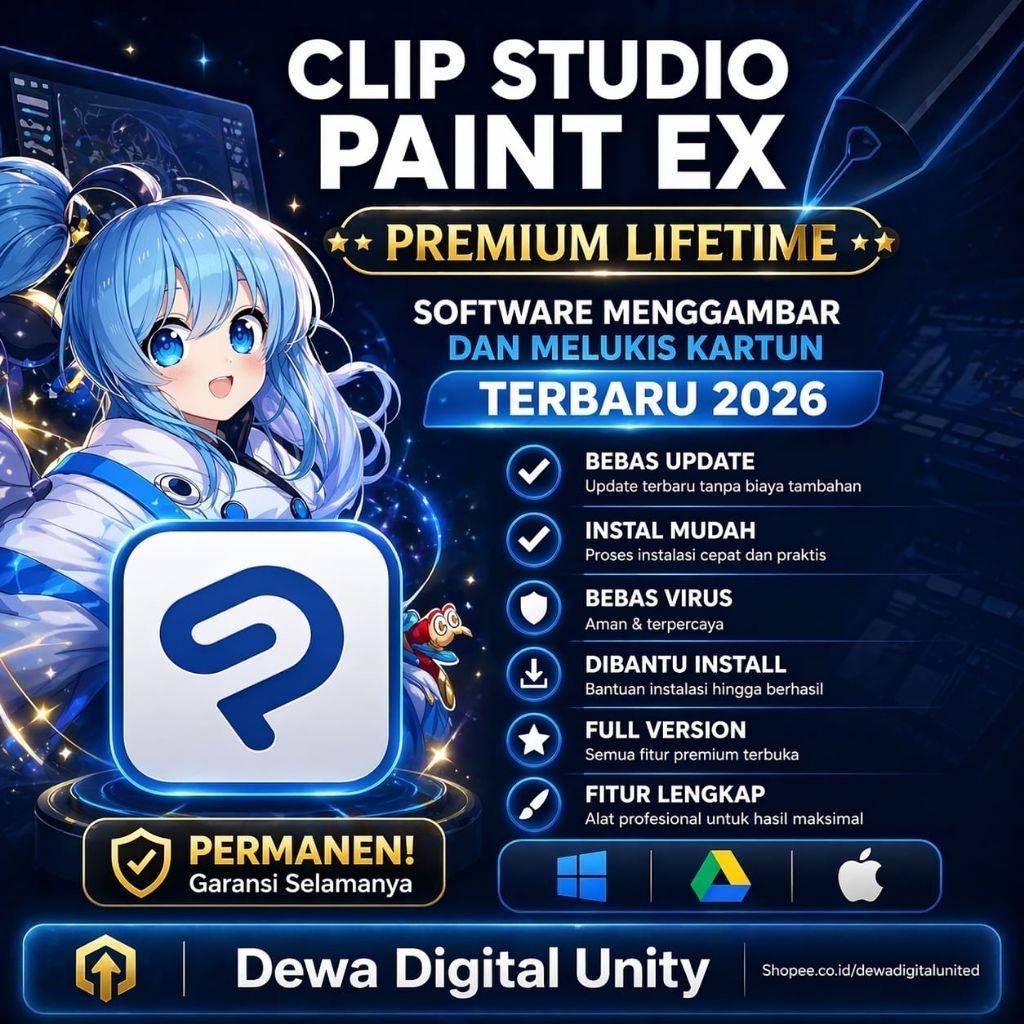 Clip Studio Paint EX 2026 Versi 5.0.2 & 4.0.3 Windows MAC Aplikasi Membuat Desain Gambar Kartun Anim