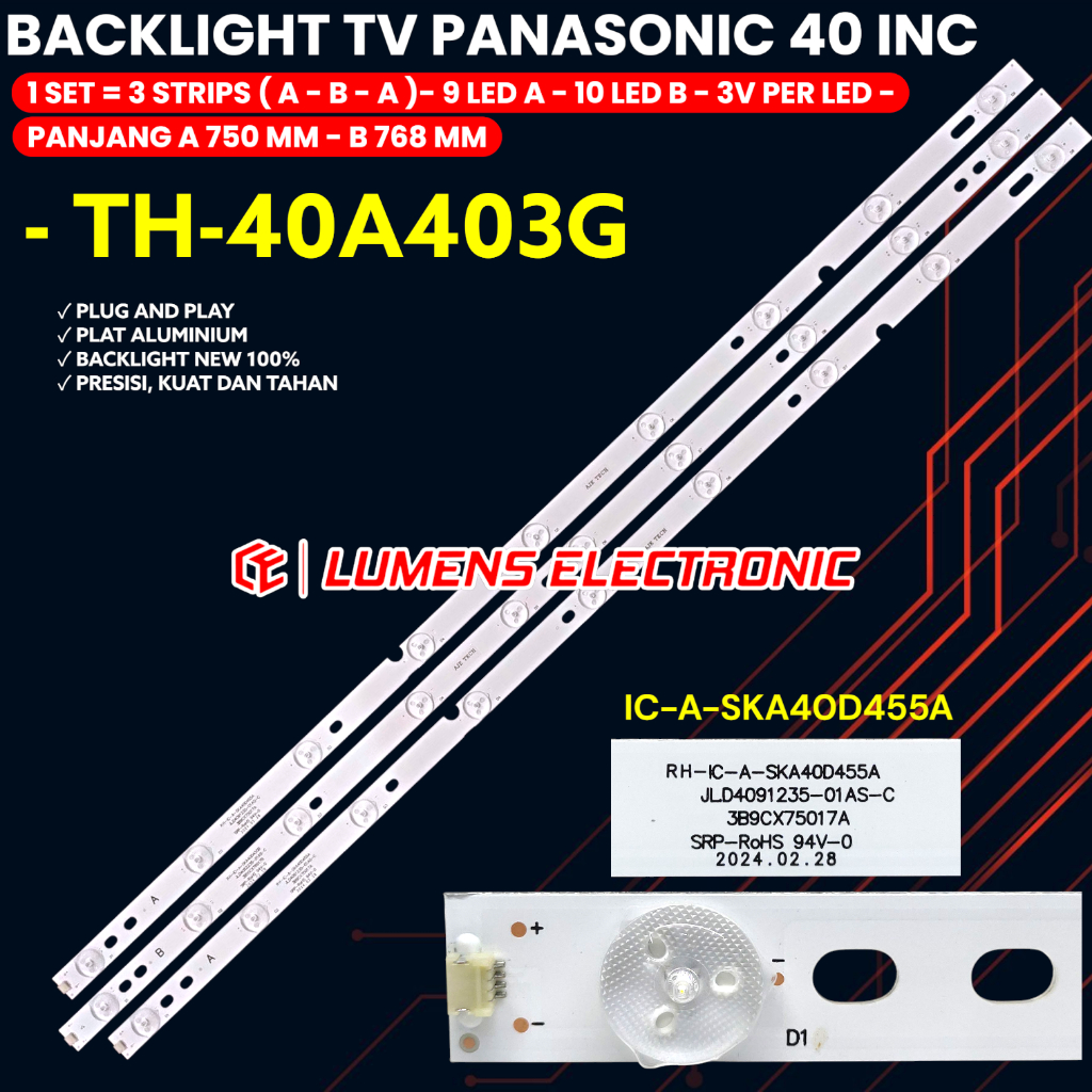 BACKLIGHT TV PANASONIC 40 INCH TH-40A403G 40A403G 40A403 IC-A-SKA40D455A