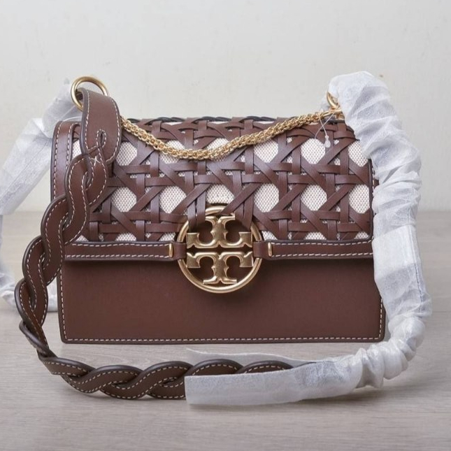 TORY BURCH Miller Basket Weave Small Shoulder Bag