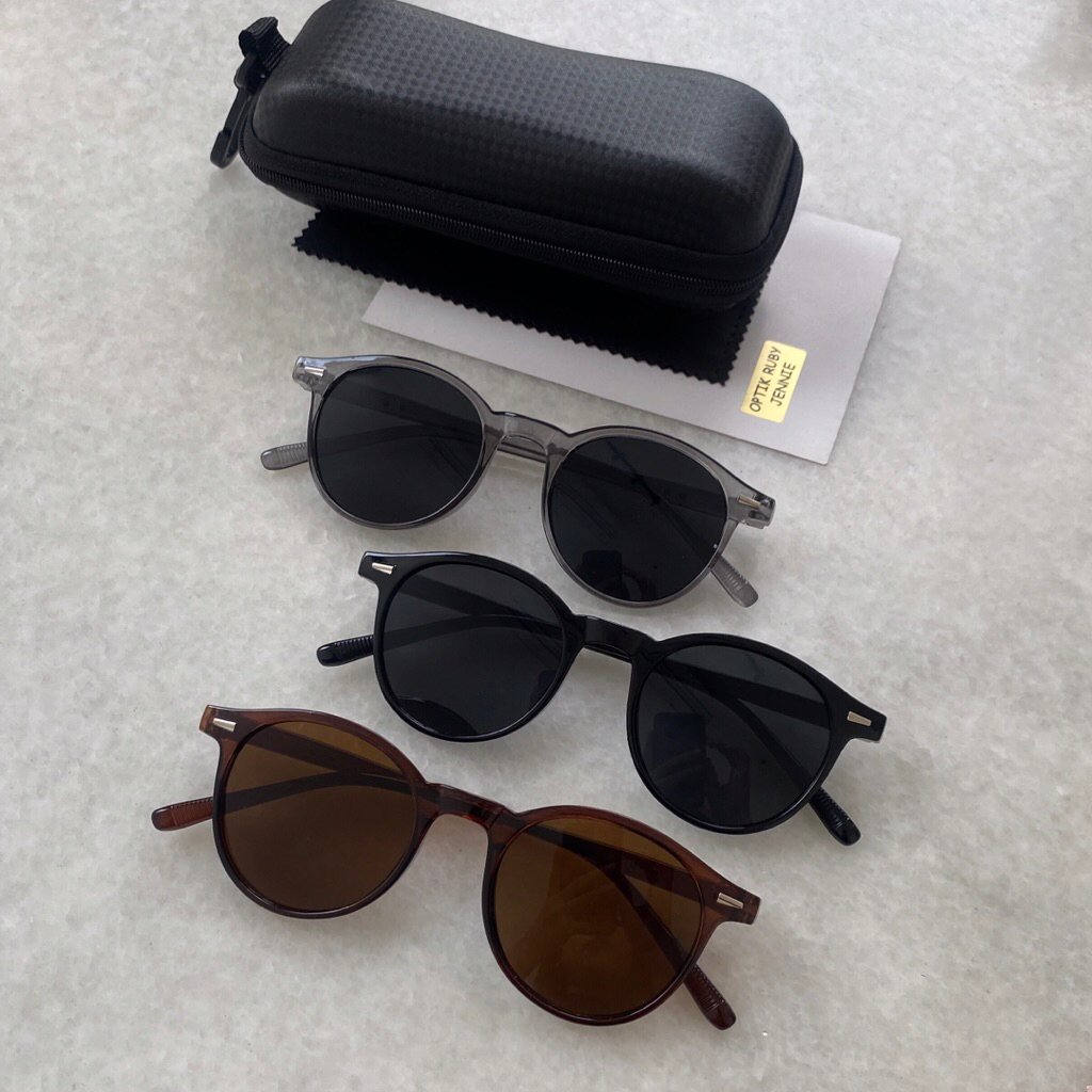 Optik Ruby Jennie kacamata bulat minus Roun hitam coklat abu wanita pria antiuv antiradiasi antiuv