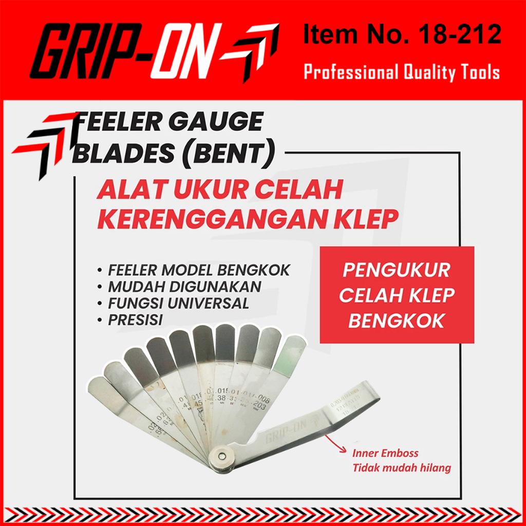 GRIP ON 18-212 Fuller 12 Blades Bengkok Kunci Stel Klep Motor Feeler Gauge