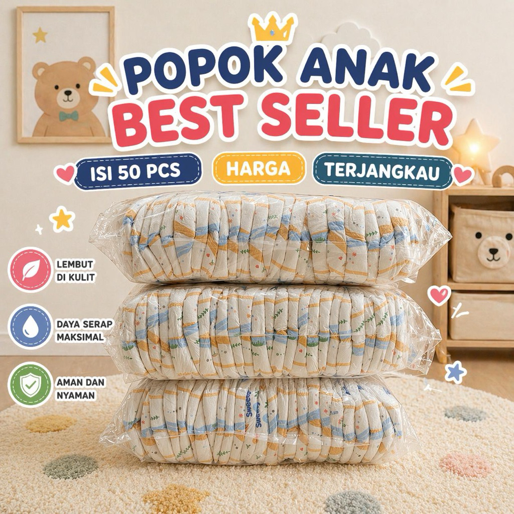 PAKET HEMAT Popok Anak Repack Isi 50pcs Ukuran NB-S/S/M/L/XL/XXL