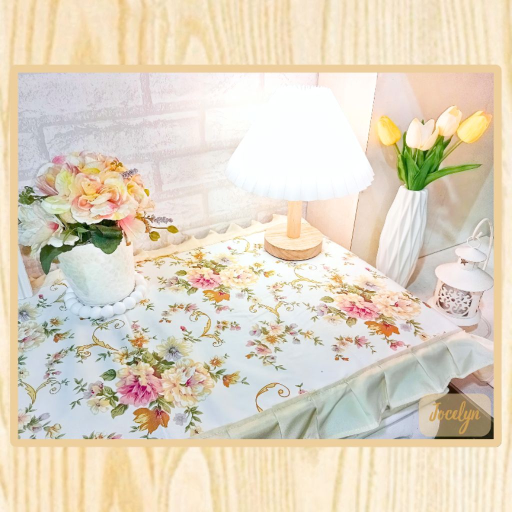 READY Taplak Meja Shabby Shabbychic Bunga Jocelyn Putih Cream / Taplak Aesthetic Vintage Minimalis /